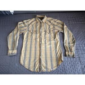 Y2K Guess Plaid Shirt Mens S Yellow gray Grunge Button Up Western Logo Preppy